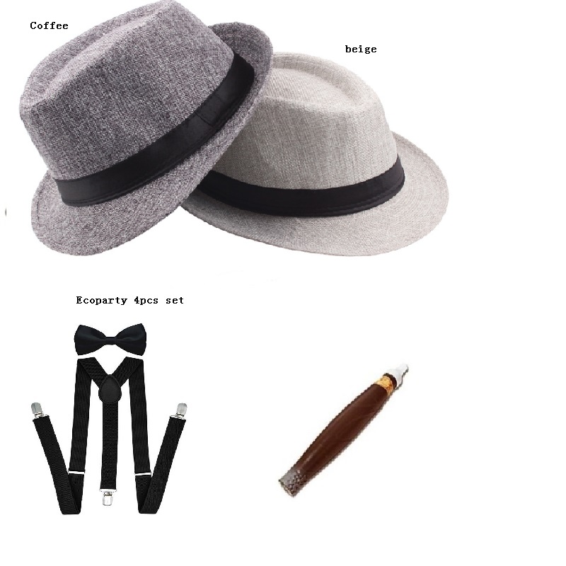 Drop Verschiffen Erwachsene herren 20er 1920s Gatsby Gangster Kostüm Zubehör Set Halloween Cosplay Party Kappe Panama Hut Hosenträger