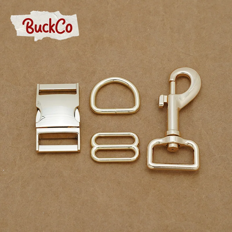 25Mm Emas Muda (Gesper Logam + Gesper Penyesuaian + Cincin D + Gesper Anjing Logam/Set) Perlengkapan Hewan Peliharaan Jahit Anyaman DIY Aksesori Berkualitas Tinggi