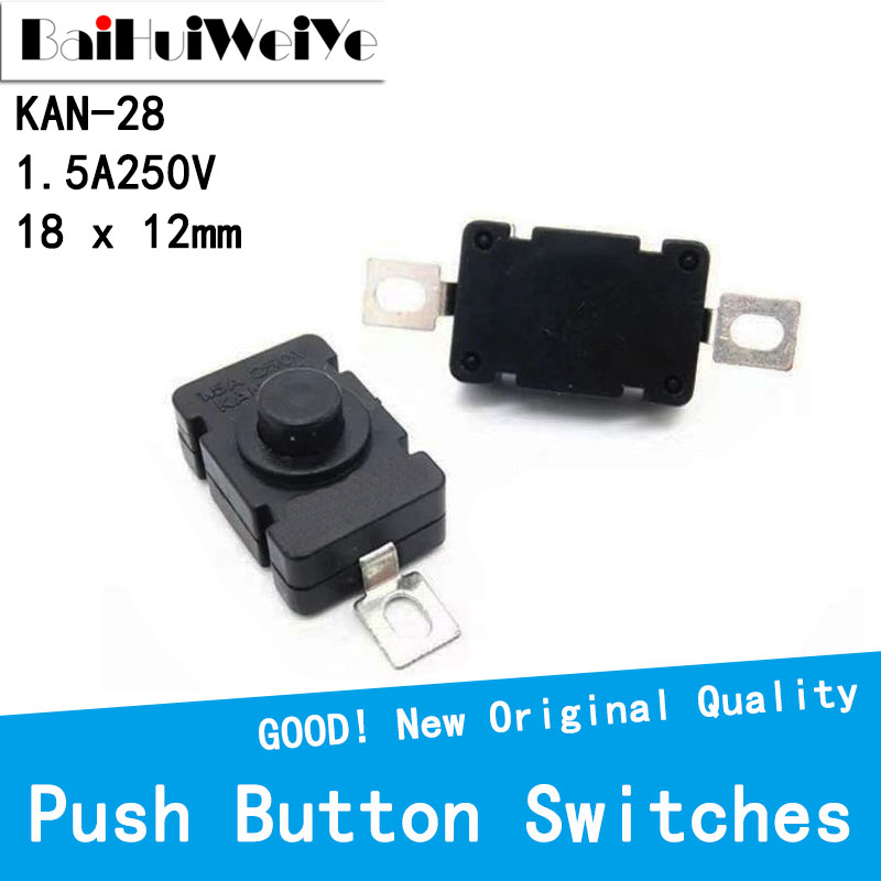 10 шт./лот KAN-28 кнопочный переключатель 18*12 мм 1.5A 250V SMD самоблокирующийся фонарик переключатели 2P-ON-OFF KAN28