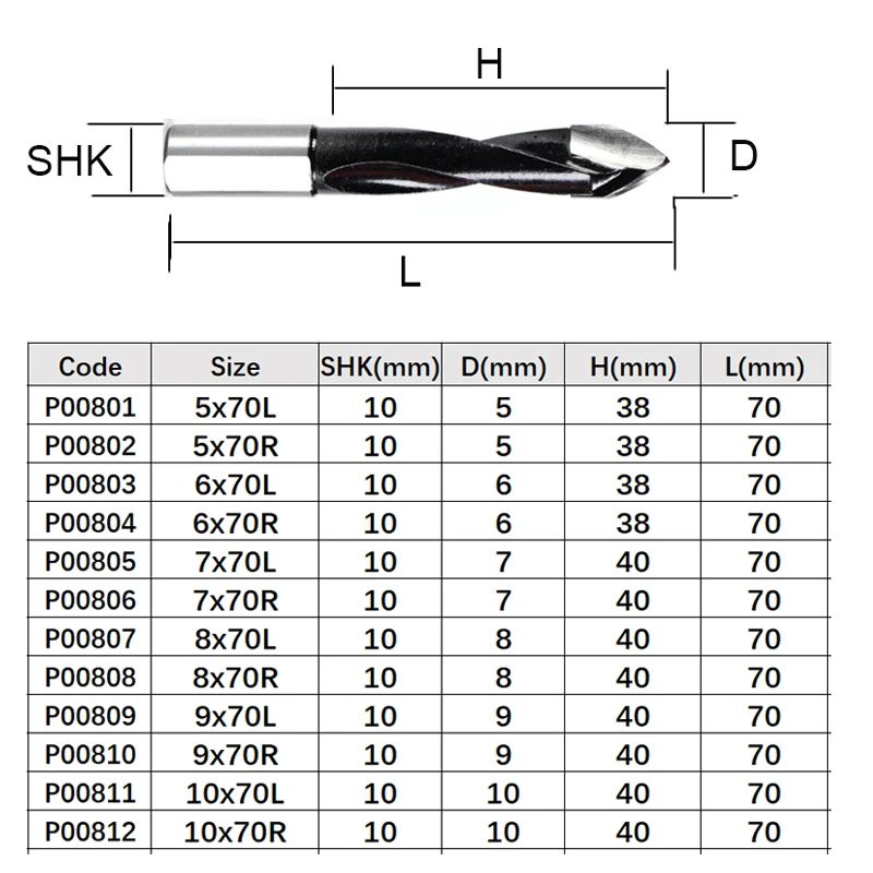 Broca de aleación de carburo de tungsteno para carpintería, broca con orificio pasante, broca enrutadora CNC resistente, diámetro de 5-10mm, 1 ud.