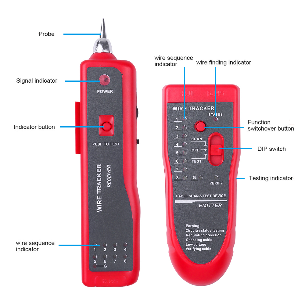 เครื่องทดสอบสายเคเบิลเครือข่าย LAN สายโทรศัพท์ Tracker วินิจฉัย TONE Tracer สําหรับ STP UTP Cat5 Cat6 RJ45 RJ11 เครื่องตรวจจับ Line Finder