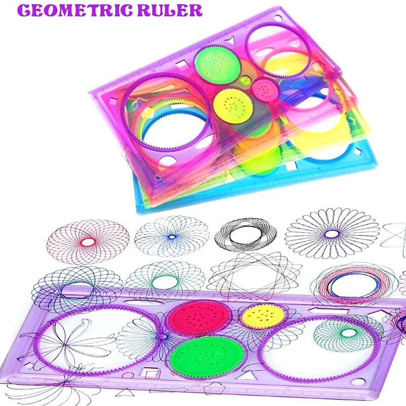 เรขาคณิต Spirograph Drawing ชุดลายฉลุภาพวาดแม่แบบไม้บรรทัดศิลปะหัตถกรรมสร้างสรรค์เด็กเด็กการศึกษาของเล่นเด็กของขวัญ