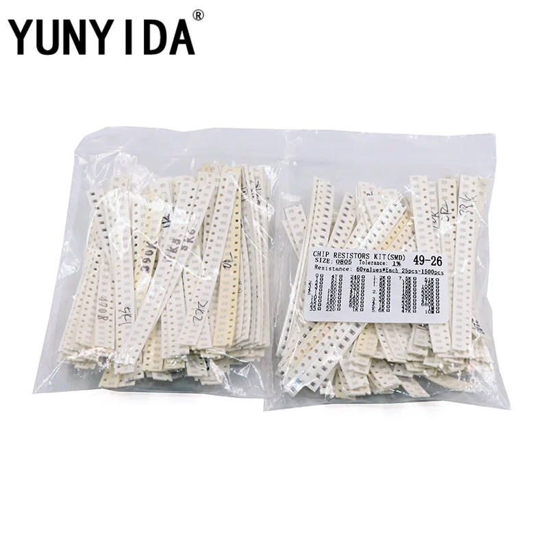 0805 SMD Resistor Kit Assorted Kit 1ohm-10M ohm 1% 60valuesX 25pcs=1500pcs Sample Kit