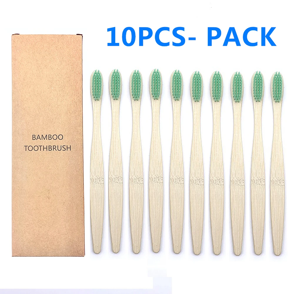 10 Pcs 자연 혼합 색상 대나무 칫솔 친환경 생분해 성 나무 칫솔 부드러운 강모 구강 케어 칫솔