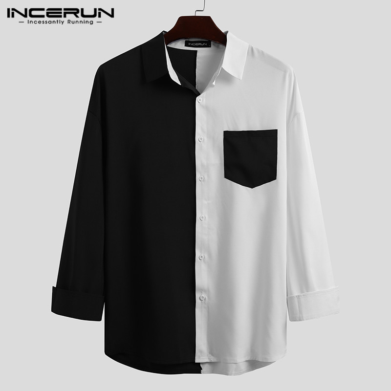 INCERUN Männer Shirt Marke Patchwork Langarm Revers Taste Camisa Masculina 2023 Streetwear Fashion Koreanische Casual Shirts Tops