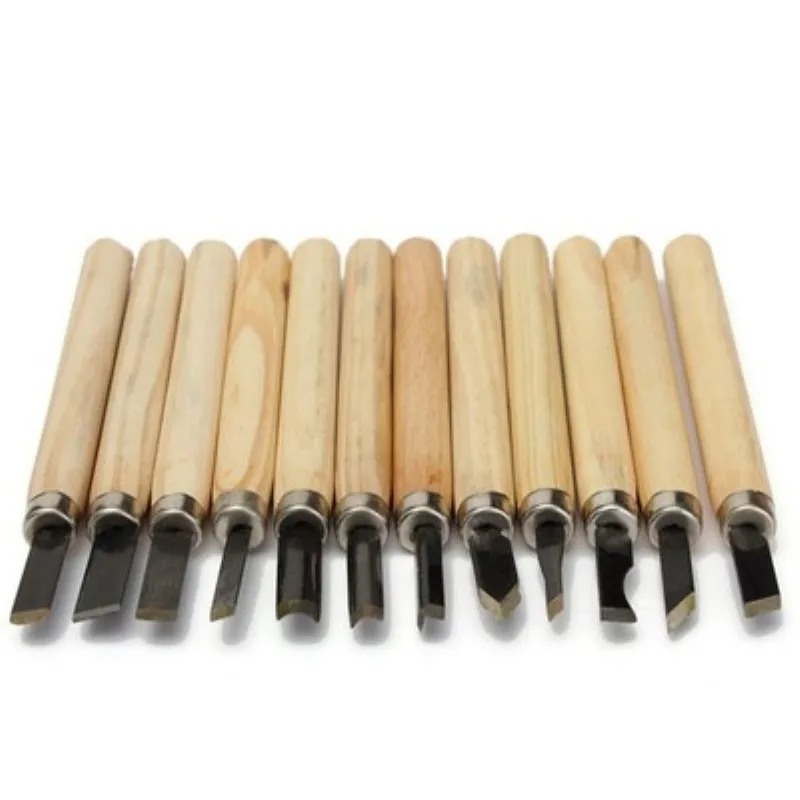 12 Chiếc Chuyên Nghiệp Khắc Gỗ Đục Dao Tay Bộ Dụng Cụ Cơ Bản Chi Tiết Khắc Woodworkers Gouges