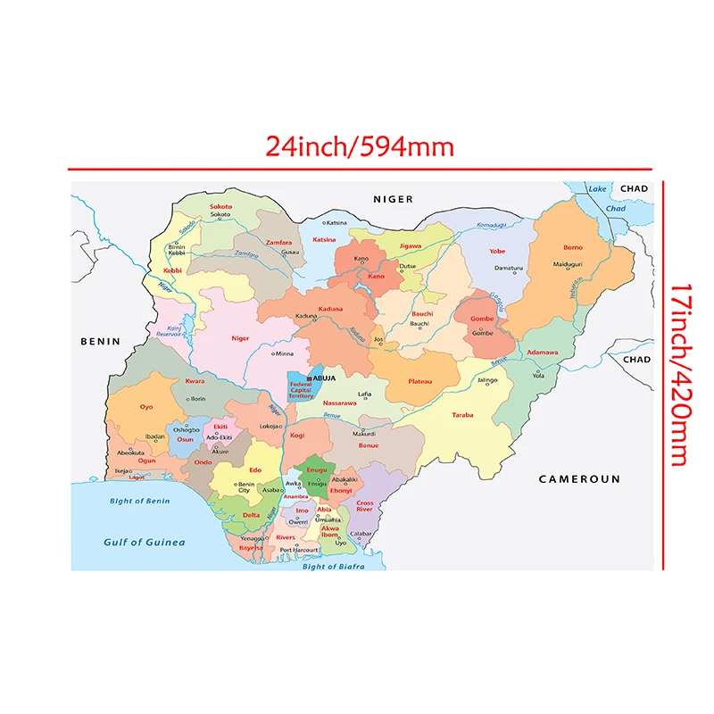 59*42Cm Bản Đồ Chính Trị Của Nigeria Áp Phích Và In Nghiên Cứu/Sống Lớp Tường Phòng Nghệ Thuật Hình Ảnh tranh In Canvas Trang Trí Nhà Cửa