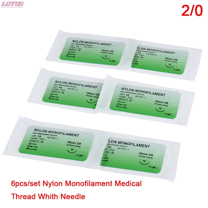 6PCS 2.0/3.0/4.0เข็มเย็บไนลอน Monofilament Non-ได้รับบาดเจ็บเย็บทางการแพทย์ด้ายเย็บสำหรับทางการแพทย์ผ่าตัดเย็บเครื่องมือ