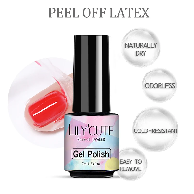 LILYCUTE 7ml/5ml pelar látex inodoro resistente al frío blanco cuidado de uñas Protector de bordes herramientas de estampado de Arte de uñas