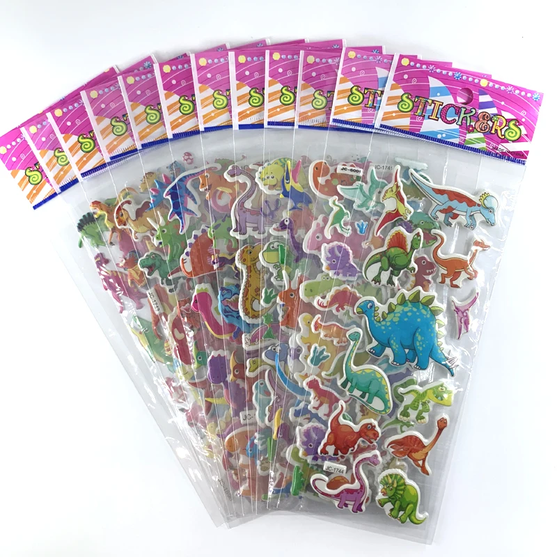 12 hojas/juego de pegatinas de dinosaurios 3D para niños, juguetes, decoración de pared del hogar, pegatina de dibujos animados, álbum de recortes, etiqueta para diario de cuaderno para niños