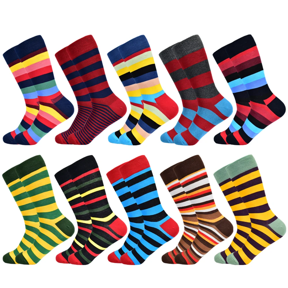 Calcetines para hombre, nuevos calcetines a rayas clásicos de marca de alta calidad, algodón peinado, colorido, feliz, moda informal, calcetines harajuku para hombres
