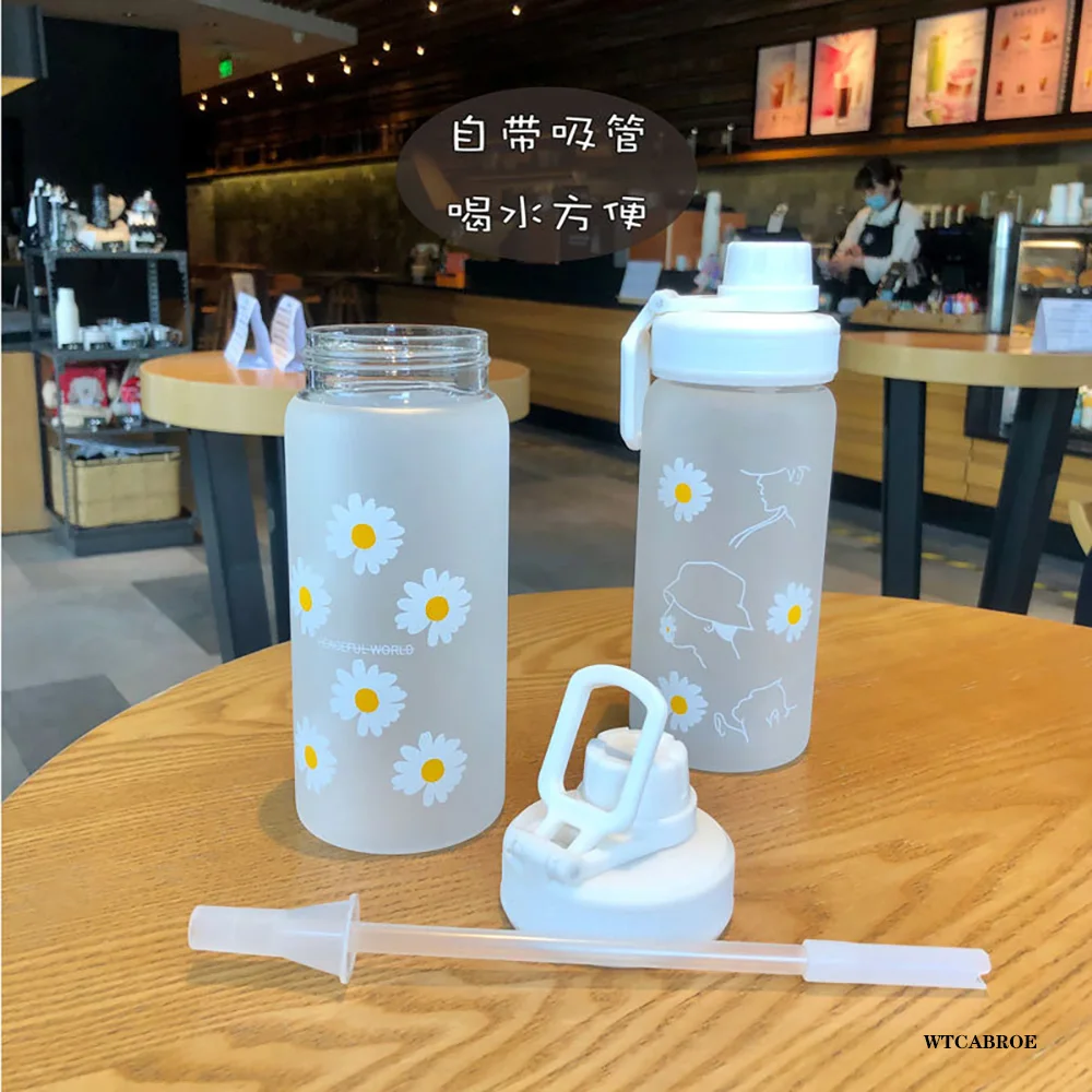 Botol air transparan 506ml, botol air saya mode buram dengan sedotan bebas Bpa, botol air transparan dapat digunakan kembali untuk Olahraga