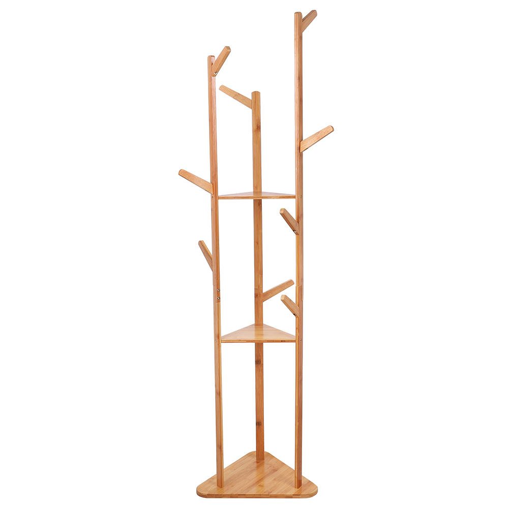 Appendiabiti in bambù Appendiabiti in tessuto per albero 9 ganci Mensola a 3 strati Supporto per corridoio Soggiorno per cappelli, vestiti, sciarpe, borse, ombrellone