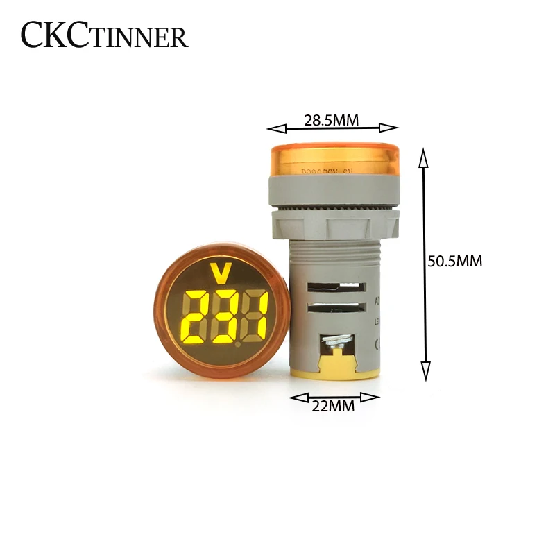 1 Chiếc 22MM Tròn Mini Kỹ Thuật Số Vôn Kế AC 20-500V Volt Bút Thử Điện Áp Đo Kỹ Thuật Số Đèn LED Chỉ Thị phi Công Đèn Hiển Thị Ánh Sáng