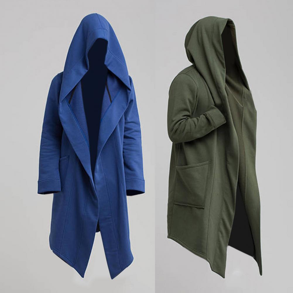 Płaszcz męski gotyckie bluzy z kapturem czarna suknia Hip Hop płaszcz bluzy moda otwarta kurtka z długimi rękawami płaszcz Halloween płaszcze