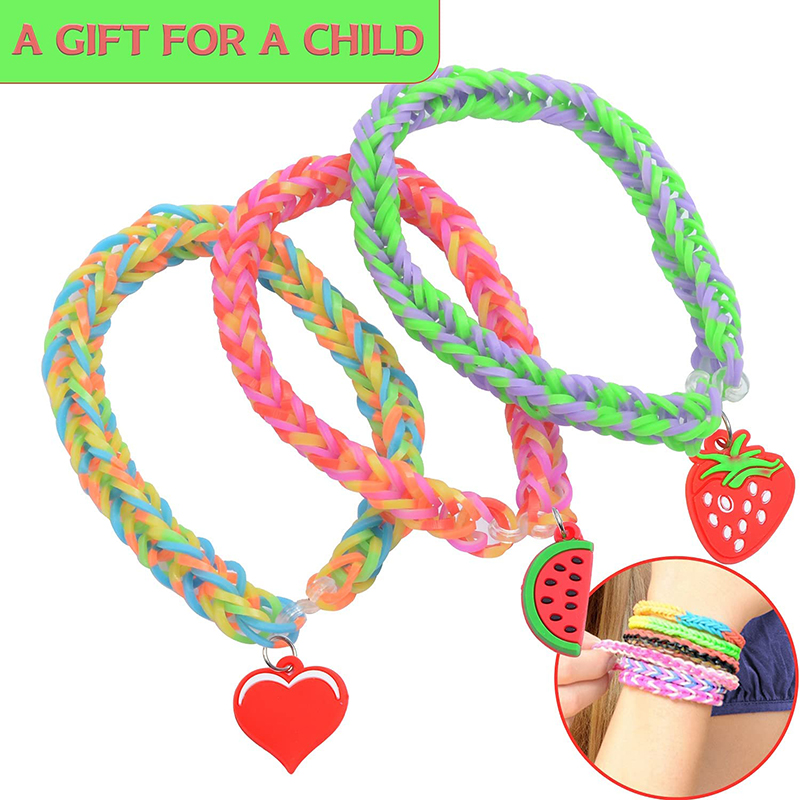 600–1500 Stück + bunte Webstuhlbänder-Set, Bonbonfarben-Armbandherstellungsset, DIY-Gummiband, gewebtes Armband-Set, Mädchen-Bastelspielzeug, Geschenke