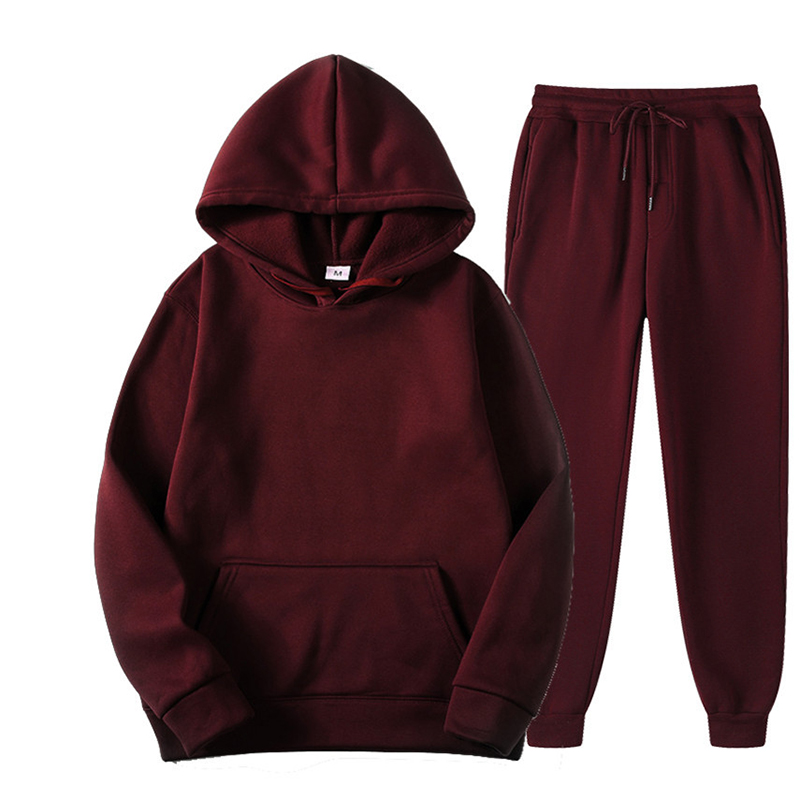 Nuevo chándal para hombre y mujer, sudaderas con capucha, Jersey grueso informal de Color sólido y pantalón largo, conjunto de 2 piezas, traje deportivo para correr de lana de otoño para hombre