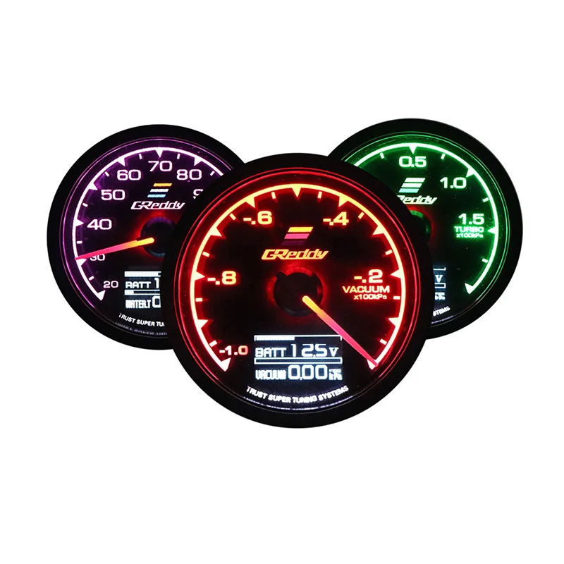 Greddi medidor de impulso temperatura da água 7 cores display lcd turbo pressão óleo rpm tacômetro medidor corrida 62mm 2.5 Polegada com sensor