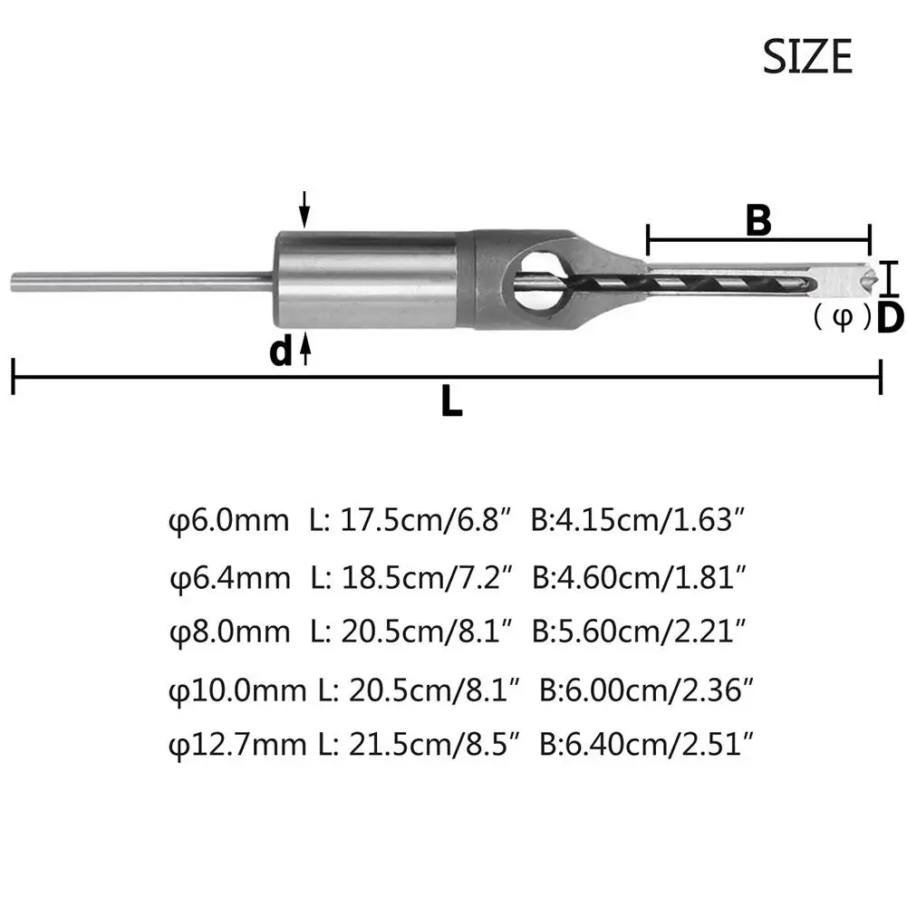 6/6.4/8/10/12.7Mm HSS Vuông Lỗ Mũi Mortising Dụng Cụ Dụng Cụ Làm Rau Cau