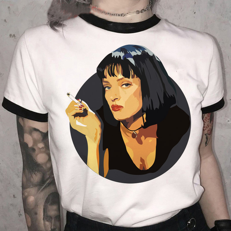 Kaus Fiksi Bubur Kertas Antik Kaus Pakaian Jalanan Harajuku Musim Panas Wanita Kaus Grafis Kartun Lucu 90S Korea Uniseks T-shir Perempuan