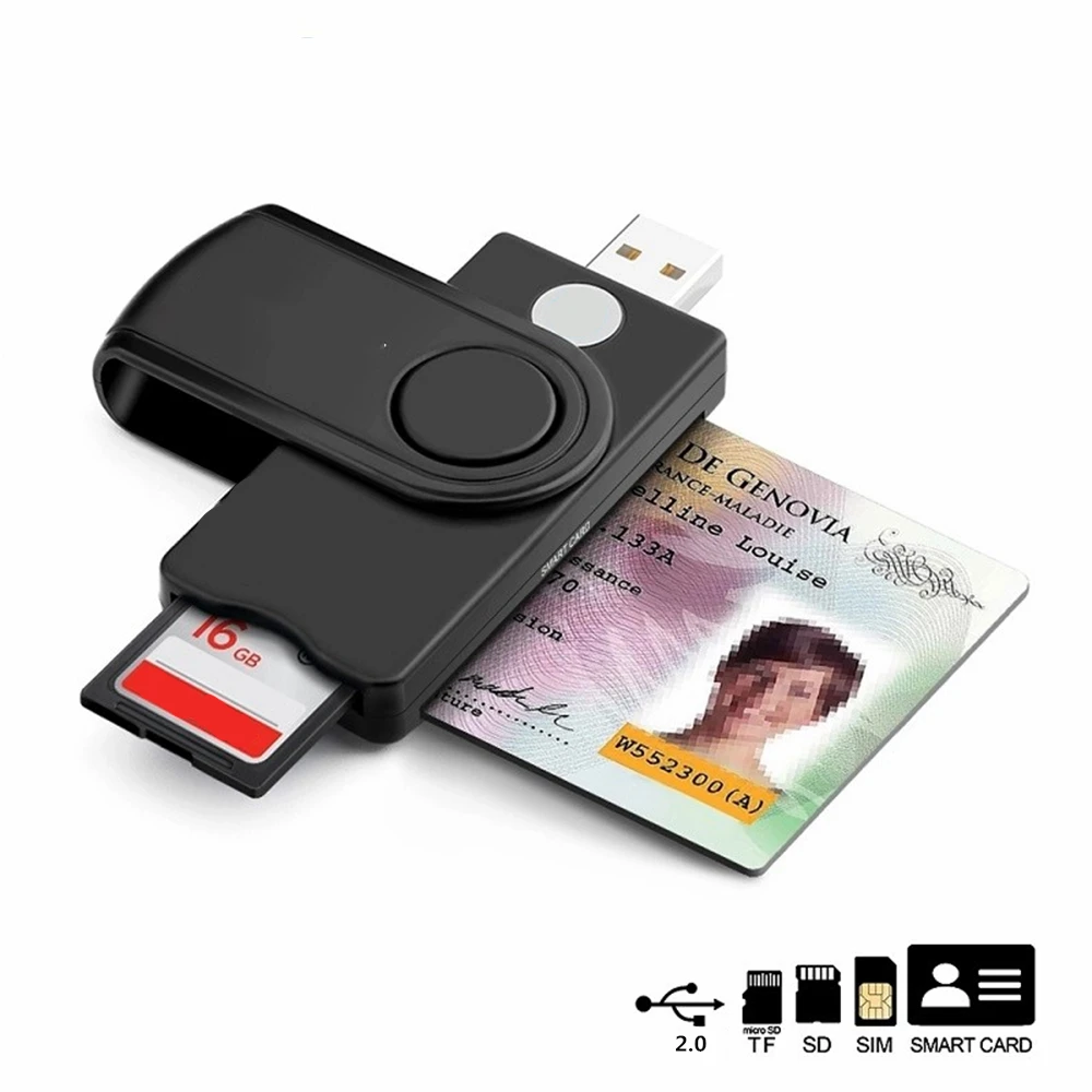 Lector de tarjetas inteligentes USB 2,0, micro SD/TF, Banco de identificación de memoria EMV, adaptador de conector electrónico DNIE dni citizen sim