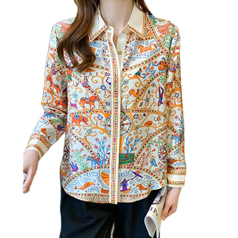 Camisas con estampado de flores a la moda para Mujer, Blusas de primavera para Mujer, Tops de manga larga, Blusas para Mujer