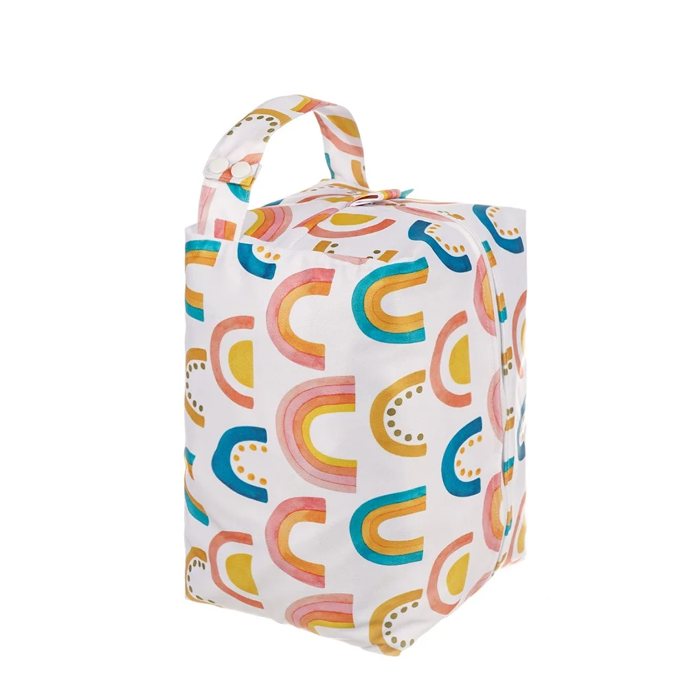 Happyflute-cápsulas de pañales reutilizables para bebé, impermeables, con estampados de moda, bolsa húmeda/seca de tela, bolsa de almacenamiento para pañales de viaje