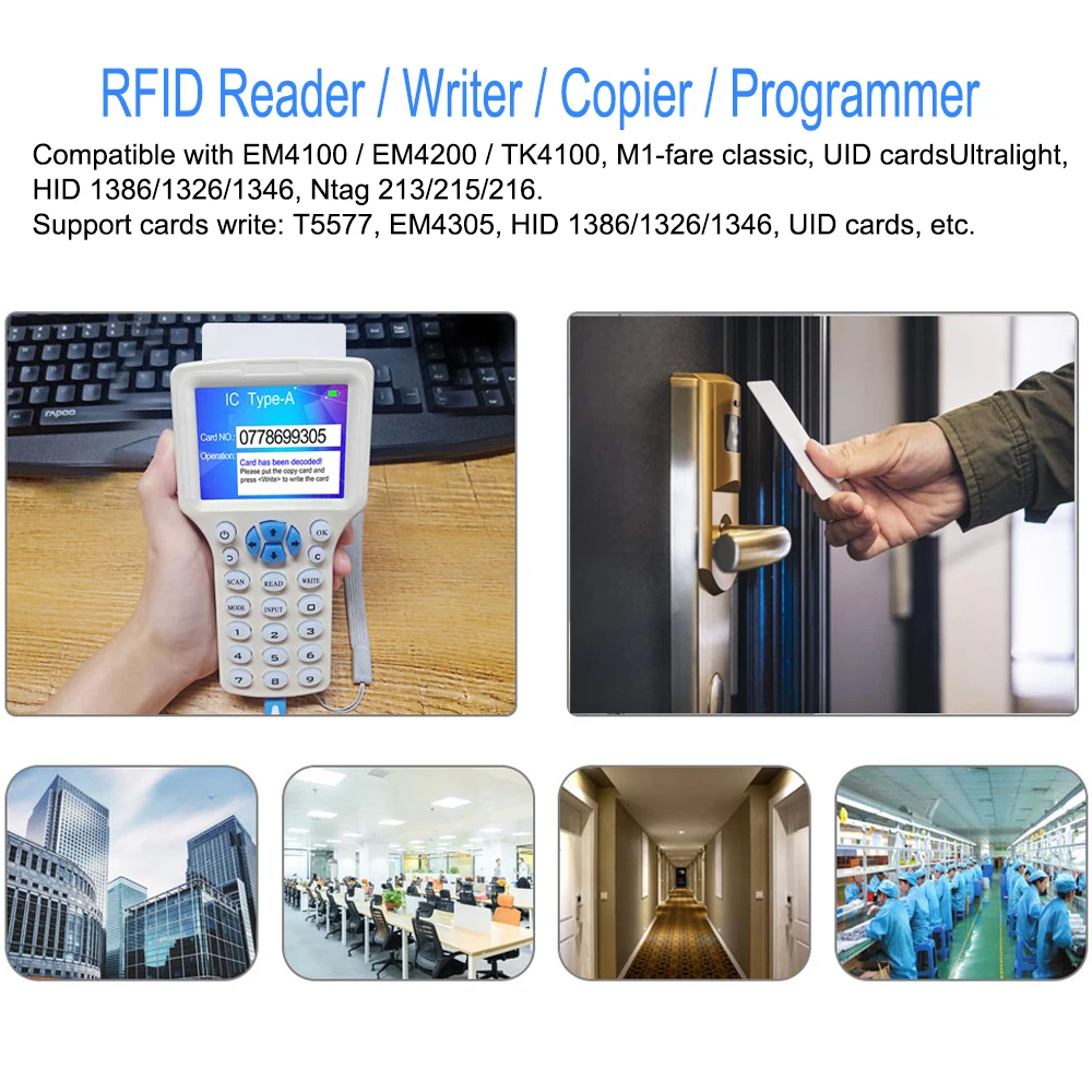 Lector RFID Escritor Duplicador Programador de tarjetas inteligentes NFC de 10 frecuencias 125 KHz 13,56 MHz Decodificador cifrado Tarjetas clave grabables, USB