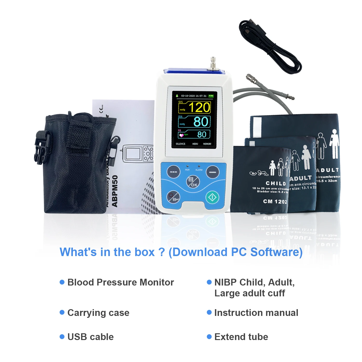 Cánh Tay Ambulatory Áp 24 Giờ NIBP Holter CONTEC ABPM50 + Người Lớn, Trẻ Em, Lớn 3 Vòng Bít, Miễn Phí Phần Mềm PC