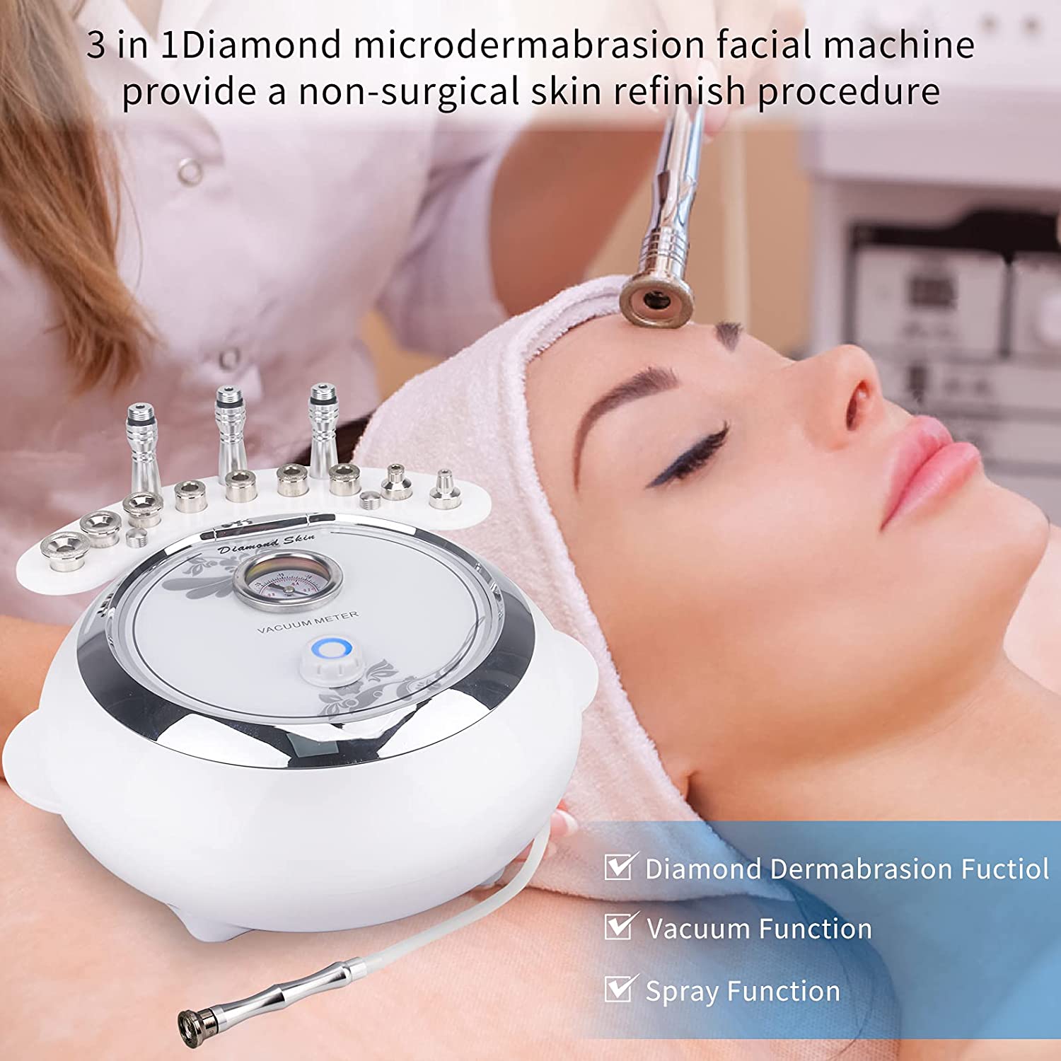 Máquina De Microdermoabrasão De Diamante, 3 em 1 Dermoabrasão Profissional, Equipamento de cuidados com a pele facial para uso doméstico