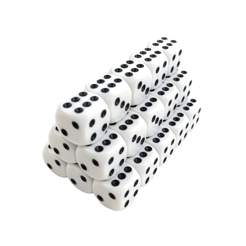 Mới 50/100/200 Viên/Nhiều 16Mm Xúc Xắc Bộ Trắng Đen Điểm Uống Xúc Xắc Acrylic Trắng Góc Tròn d6 Điểm Xúc Xắc Câu Lạc Bộ Đảng
