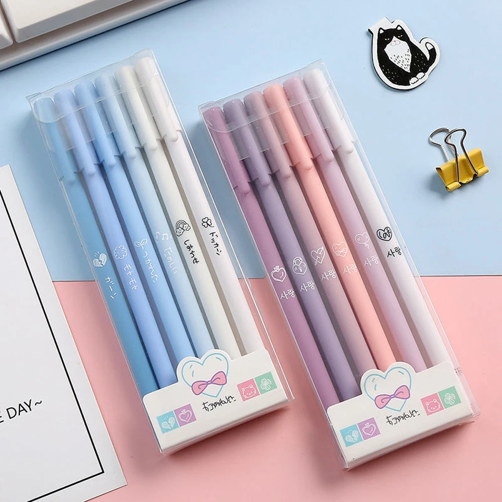 6 Cái/bộ Dễ Thương Morandi Bút Gel Retro 0.5Mm Đen Đổ Kawaii Caneta Sinh Viên Viết Stylos Đồ Văn Phòng Chất Liệu Escolar