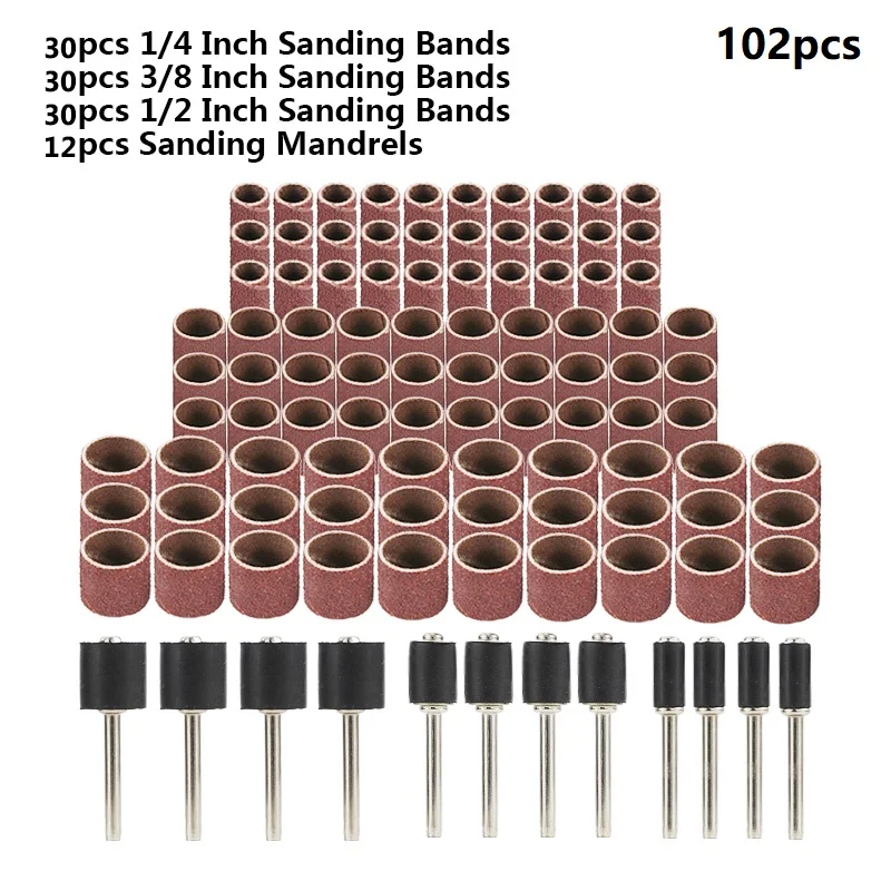 Ccmcp 102/132pcs conjunto de tambor de lixa 1/4 3/8 1/2 Polegada bandas de lixa com mandris de lixa para acessórios dremel de unhas