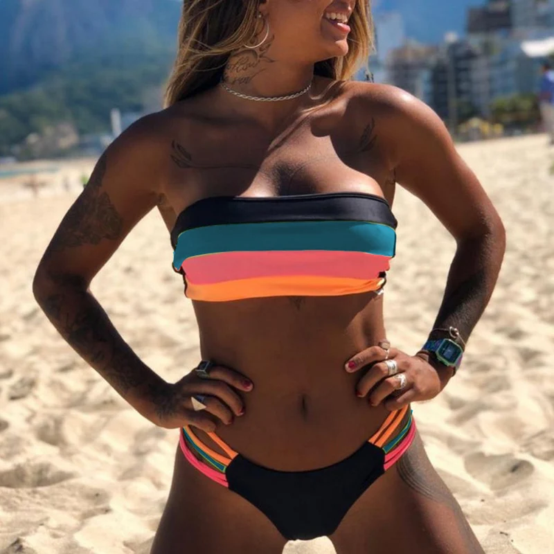 Phụ Nữ Bộ Đồ Bơi Bikini Bộ Hàng Mới Về Nữ Viền Áo Tắm Nữ Nữ, Có Bộ Sọc Bơi Mặc Đi Biển