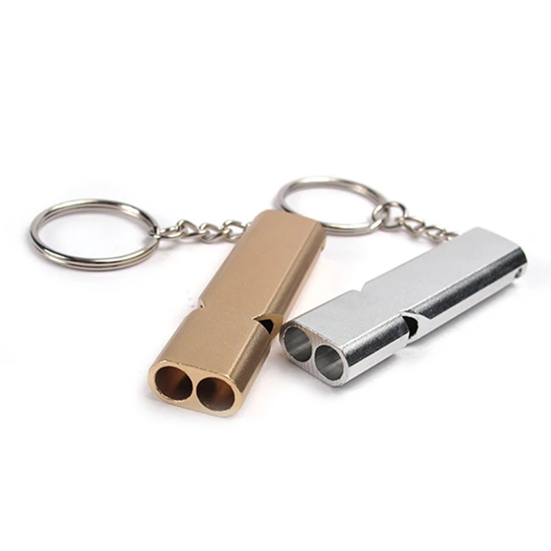 Dual-Ống Sống Còn Huýt Sáo Di Động Nhôm An Toàn Khóa Huýt Sáo Dành Cho Leo Núi, Cắm Trại Sinh Tồn Khẩn Cấp Móc Khóa Nhiều Dụng Cụ