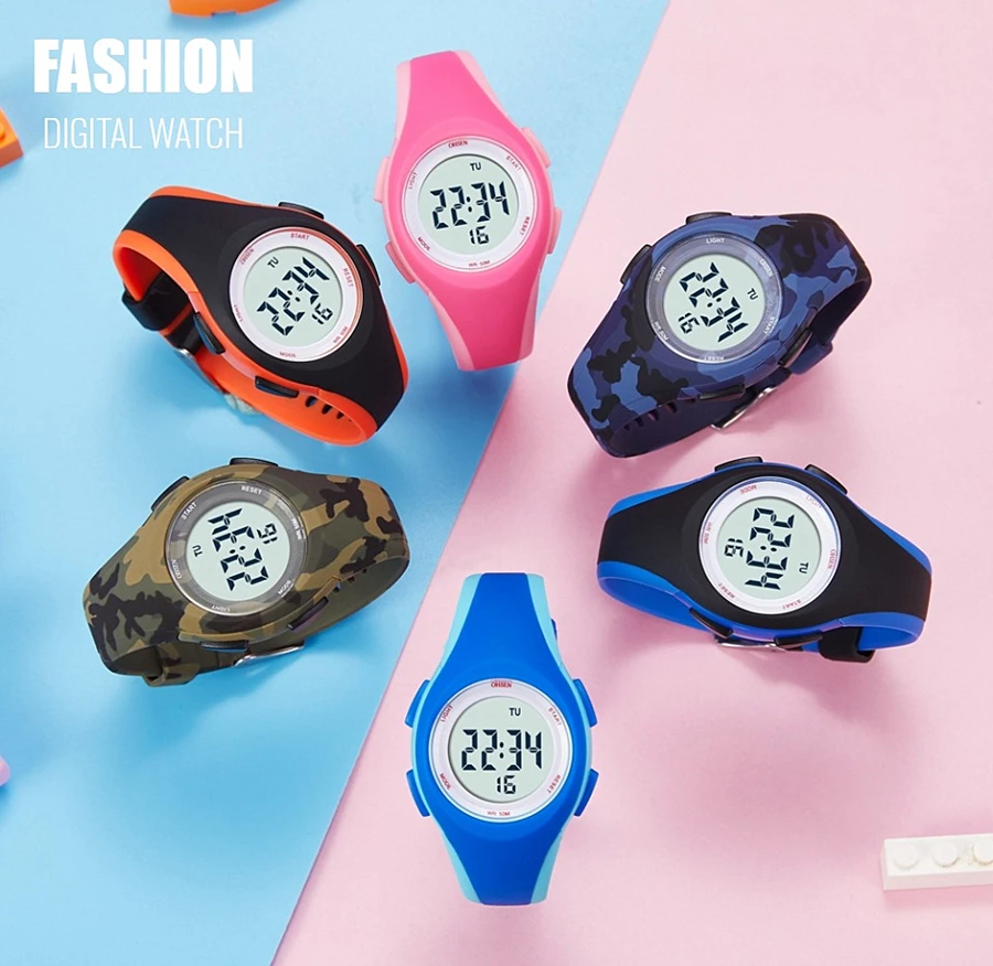 Relojes deportivos para niños OHSEN, reloj de pulsera electrónico de silicona azul resistente al agua hasta 50M, cronómetro, reloj Digital para niños y niñas