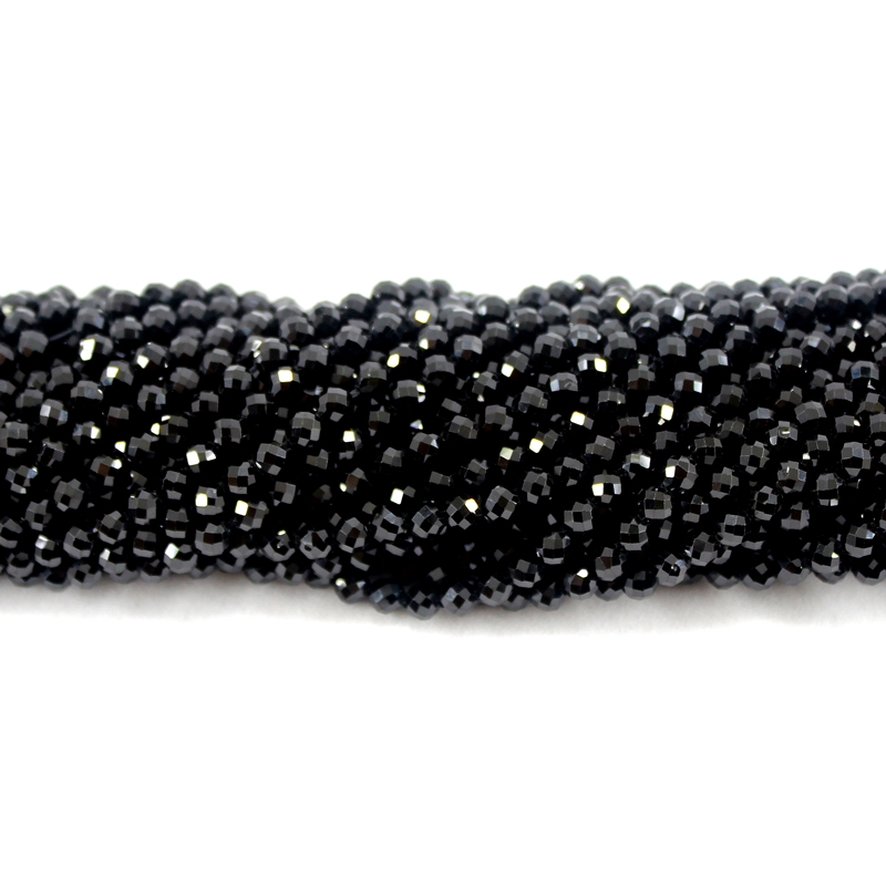 Naturalny fasetowany czarny Spinel 100% błyszczący jasny jakości luźne okrągłe koraliki 2/3/4/6MM 15 cali do tworzenia biżuterii bransoletka naszyjnik