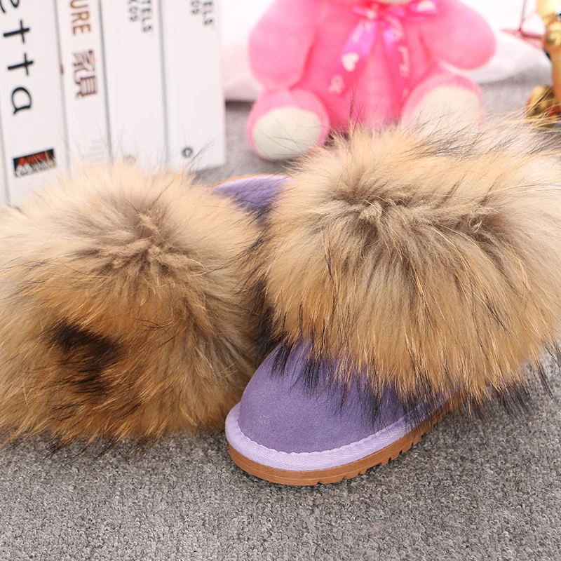 Crianças de couro genuíno sapatos personalizados botas de neve natural grande pele de raposa inverno frio meninos meninas botas quentes do bebê