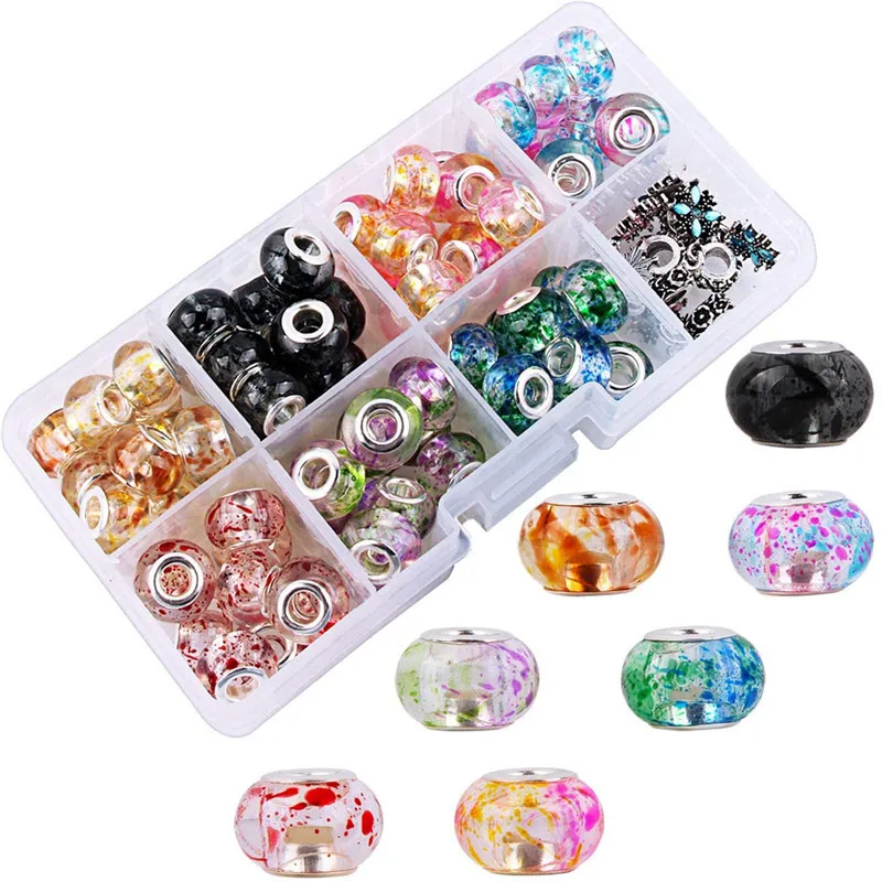 10Pcs Grosir Banyak Massal Besar Lubang Plastik Resin Akrilik Beads Charms Spacer Murano Cocok Pandora Gelang untuk Membuat Perhiasan