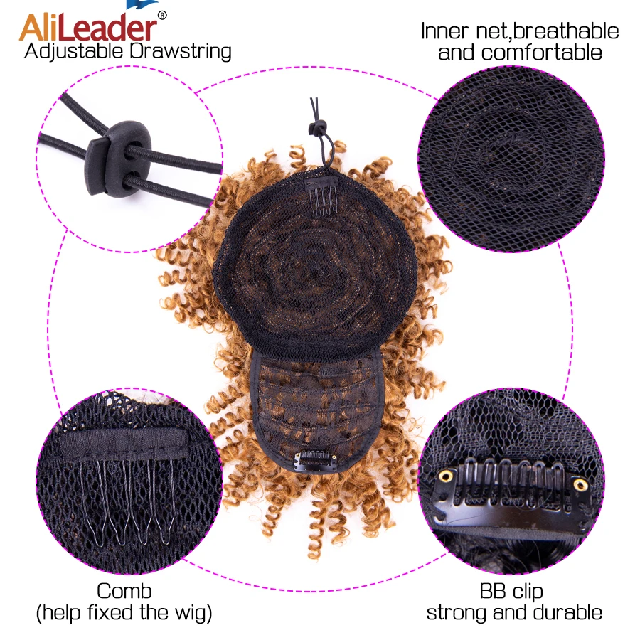 Alileader Tổng Hợp Mới Xoăn Nổ Kinky Tóc Xoăn Nổ Đoạn Ngắn Trên Tóc Extentions Điều Chỉnh Tua Rua Phần Lông Dành Cho Nữ