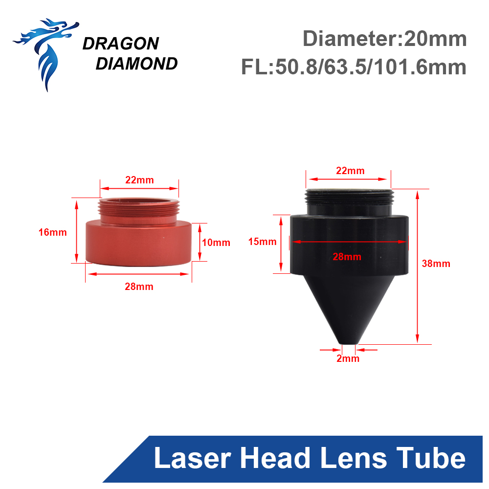 CO2 Laser Head Lens Tube+Air Nozzle Outer Diameter 25mm for Lens Dia.20 FL 38.1/50.8/63.5/101.6mm for CO2 Laser Cutting Machine