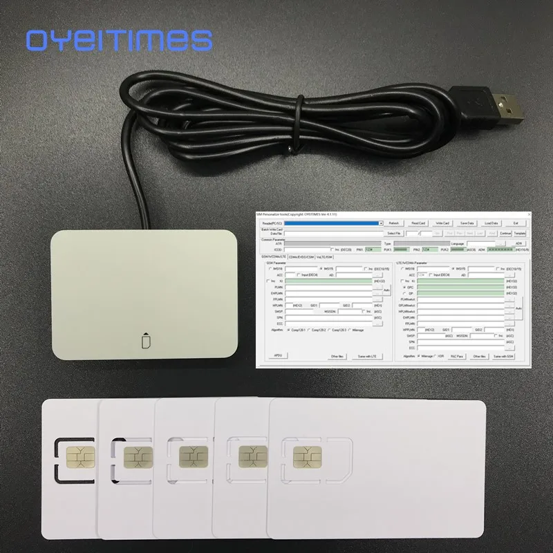 OYEITIMES 4G LTE SIM-карты, записывающее устройство, программатор + 5 шт. 128k 4G VoLTE, пустые карты ISIM + 1 шт. 2G3G4G5G 4,1,5 версии, программное обеспечение для SIM-карты