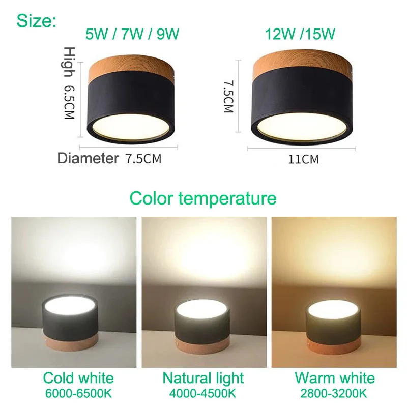 Đèn LED Âm Trần Downlight Âm Trần 5W 7W 9W12W15W Bắc Âu Gỗ Led Hiện Đại Bề Mặt Gắn Âm Trần Chiếu Điểm, trang Trí Nội Thất Ánh Sáng