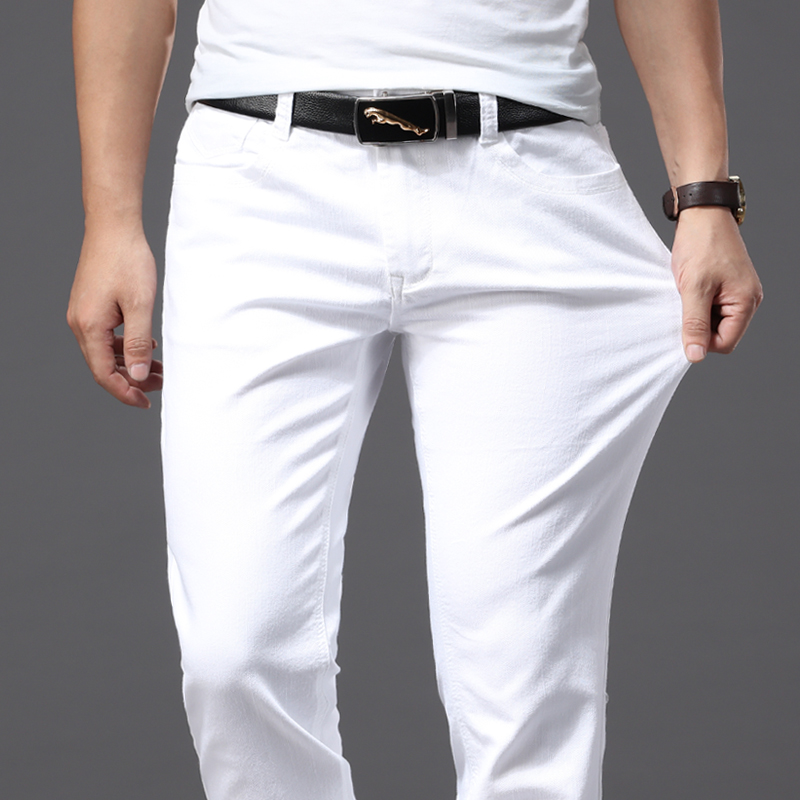 Weiße Jeans für Herren, modisch, lässig, klassischer Stil, schmale Passform, weiche Hose, männliche Marke, fortschrittliche Stretch-Hose