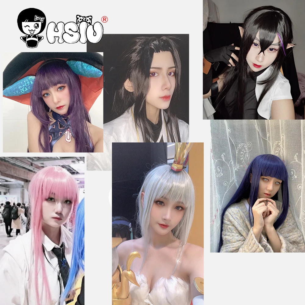 「 HSIU Thương Hiệu 」 26 Màu Dài 60Cm Tóc Thẳng Hồng Xám Trắng Tím Đen Hồng Sợi Tổng Hợp Tóc Giả + Giá Rẻ Thương Hiệu Tóc Giả Lưới