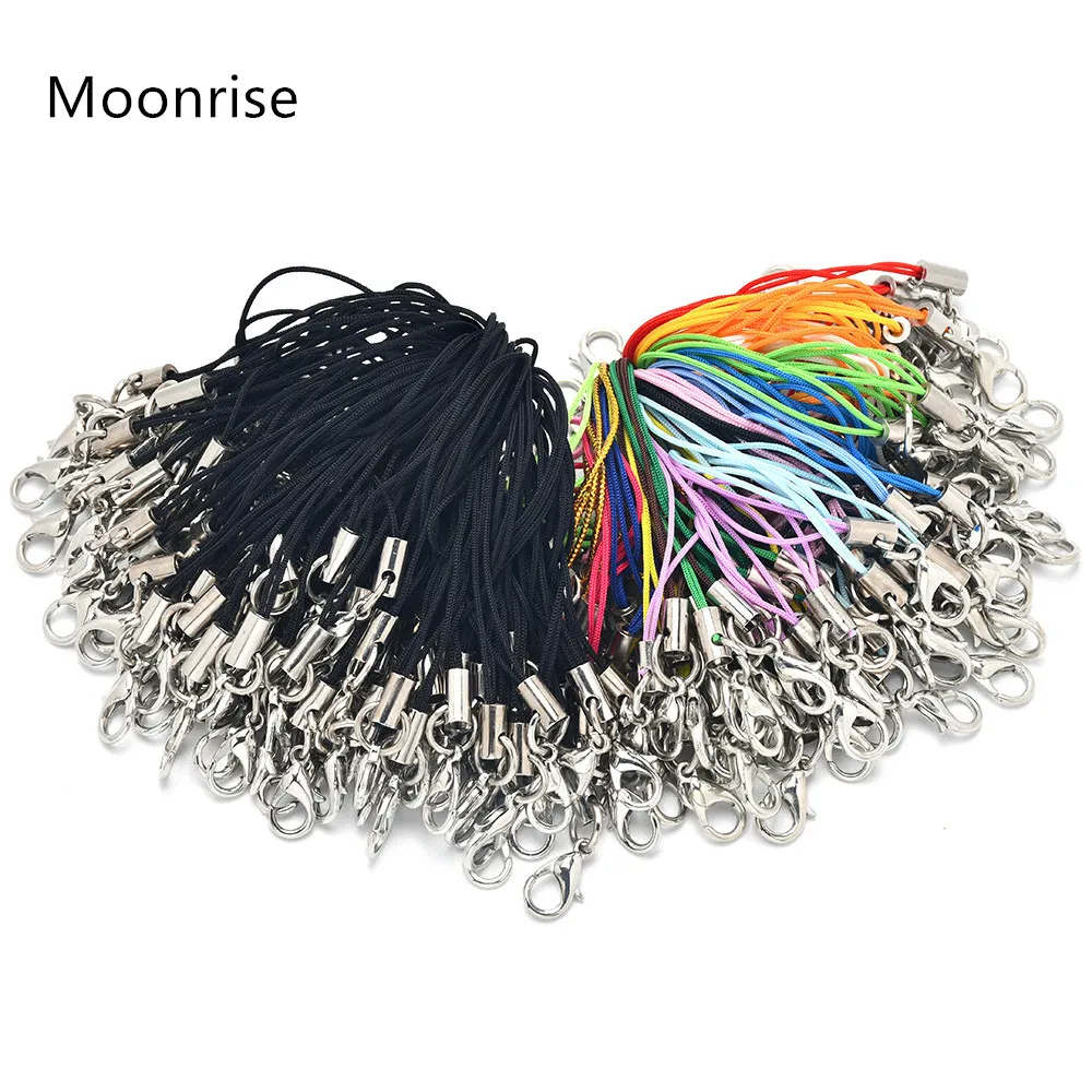 50 Stück schwarzes Band Charm Cord Lanyard Lariat Strap Cords Karabinerverschluss Seil Schlüsselanhänger Haken Handy Set Charms Schmuck Zubehör