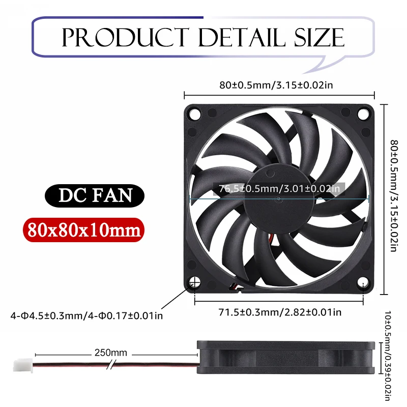 Gdstime 80 mm Lüfter DC 5 V 12 V 24 V 80 x 80 x 10 mm bürstenloser Lüfter 8010 Doppelkugelkühler 8 cm Axiallüfter für PC-Gehäuse-CPU-Kühlung