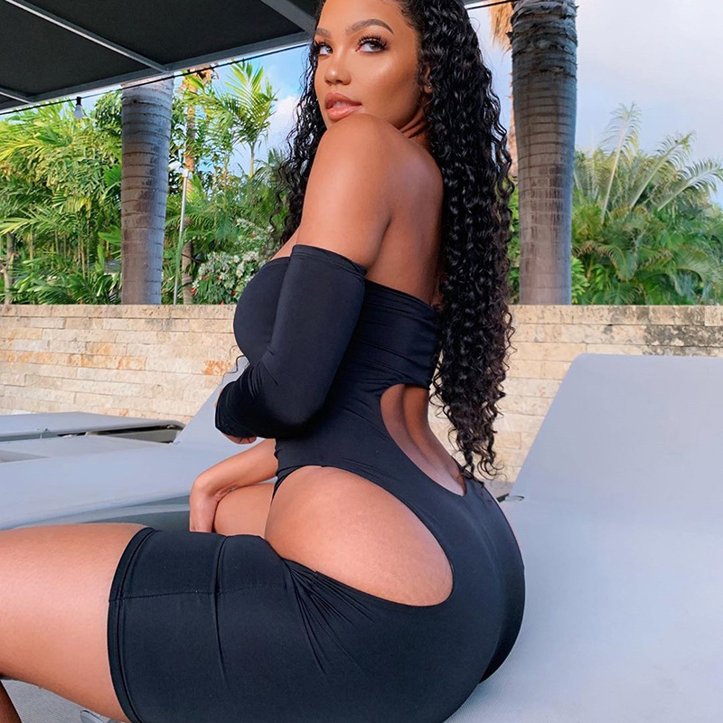 เซ็กซี่ Mousse ผู้หญิง Rompers ยุโรปและสหรัฐอเมริกา Casual SLING Strapless เซ็กซี่ Hollow Slim เล็บบอดี้สูท sloth