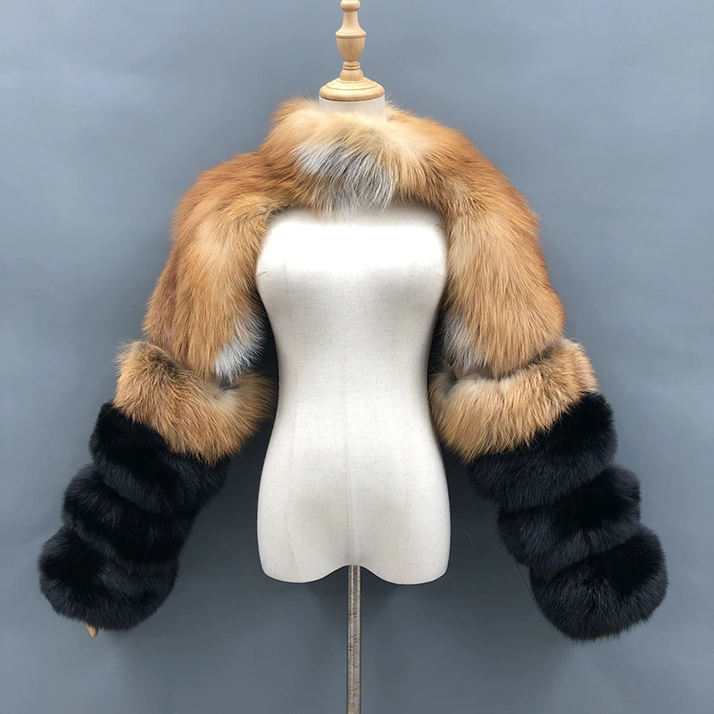 Pelz Ärmel Frauen Mode Luxus Echt fuchs Pelzmantel Einarm Neuankömmling