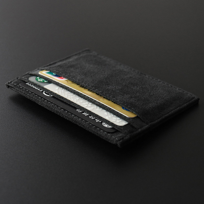 YMW ALCANTARA Kartenhalter Damen & Herren Drehfell Luxus Kunstleder Slim Card Mini Wallet Kleines dünnes Kartenpaket